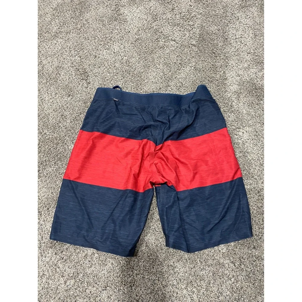 Rip Curl Board Shorts Mens 32 Navy Blue Red Excellent Mirage Surf Grip Striped